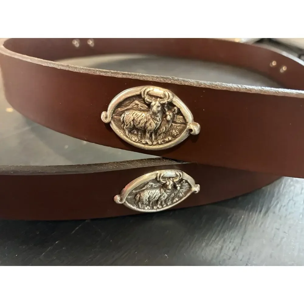 Brown Genuine Leather Belt with 4 Deer Hunting Conchos Size 46